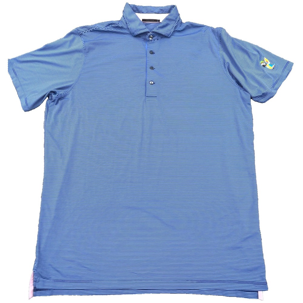 Greyson‎ Polo Shirt Men XL Blue Striped Quick Dry Golf Tennis Parrot Adult